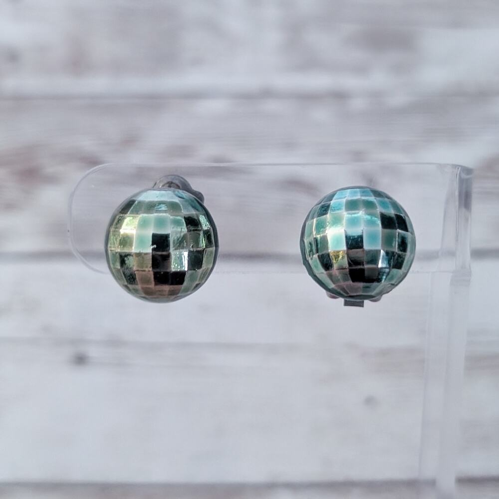 Vintage Clip On Earrings Unusual Domed Green - Color Issues
